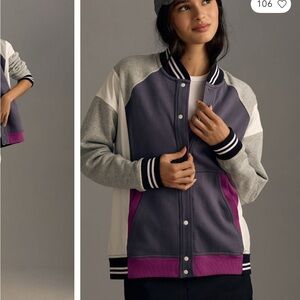 NWOT- Daily Practice Anthropologie Gray and Pink Varsity Jacket